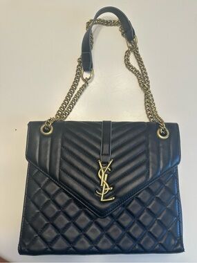 Black Quilted Leather Chain Shoulder Bag